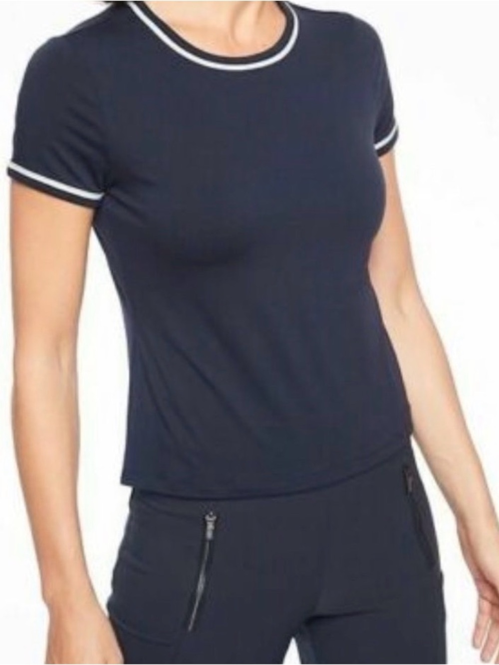 Athleta Essence Ringer Tee Navy Size Medium Performance Athleisure Casual